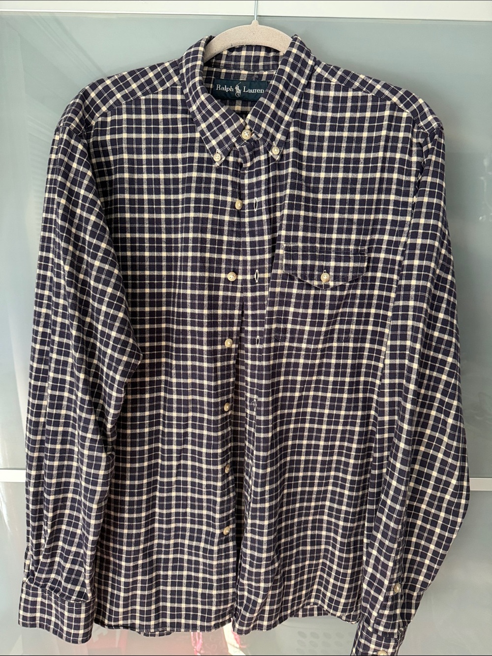 Ralph Lauren Men’s Navy & White Plaid flannel Button-Down Shirt